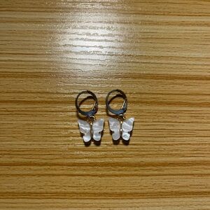 Butterfly Hoop Earrings with White Charms